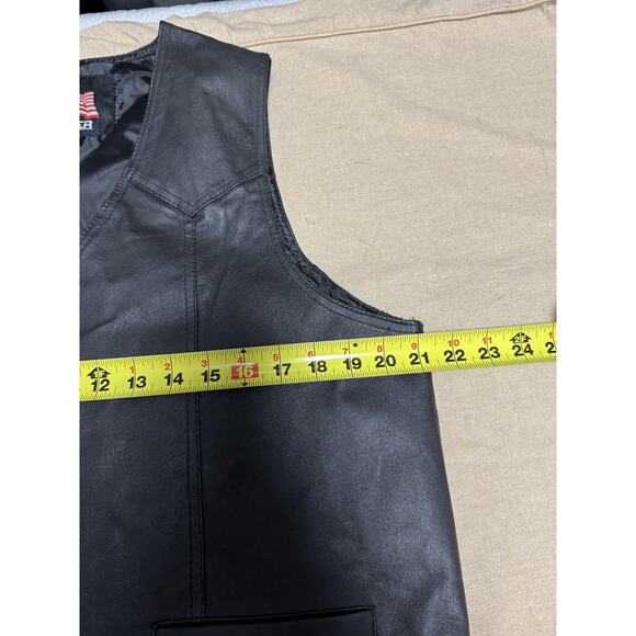 USA Leather Vest Mens Medium Black POW MIA Patch Embroidered Biker Motorcycle - Picture 6 of 7